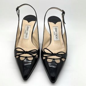 Jimmy Choo patent Leather Bow Cut out Kitten Heels Slingback 38